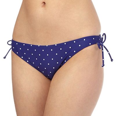 Beach Collection Navy spotted ruched side bikini bottoms